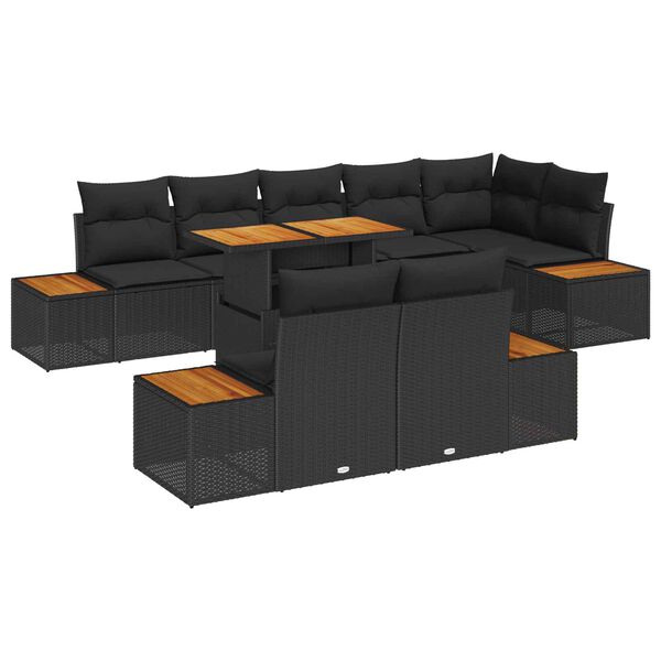 vidaXL Conjunto de Sof&aacute; de Jardim 9 pcs Preto Rattan Sint&eacute;tico