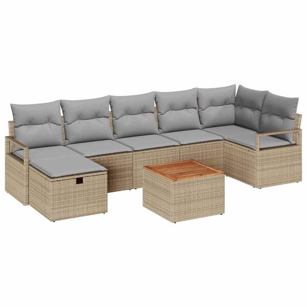 vidaXL Conjunto de Sof&aacute; de Jardim 8 pcs Bege Rattan Sint&eacute;tico
