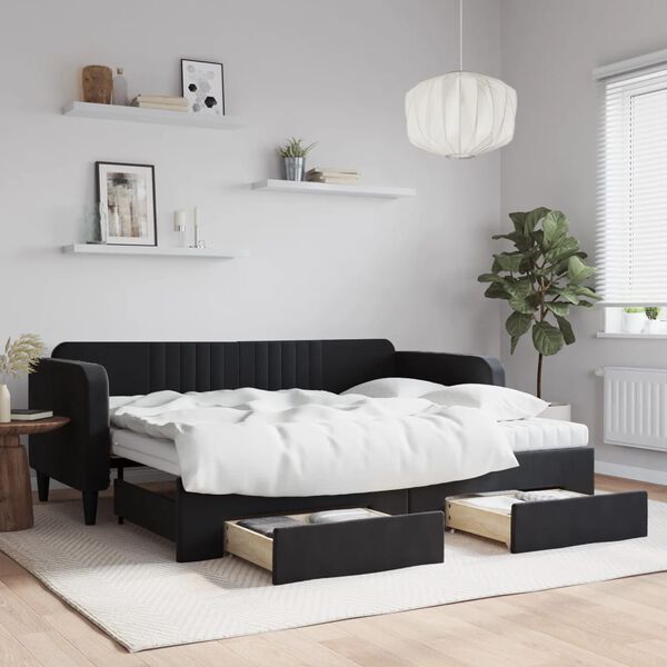 vidaXL Sofá-cama com gavetão e gavetas 90x200 cm veludo preto