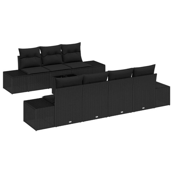 vidaXL Conjunto de Sof&aacute; de Jardim com almofada 8 pcs Preto vime PE
