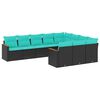 vidaXL Conjunto de sof&aacute; de jardim com 10 pe&ccedil;as e almofadas em rattan sint&eacute;tico preto