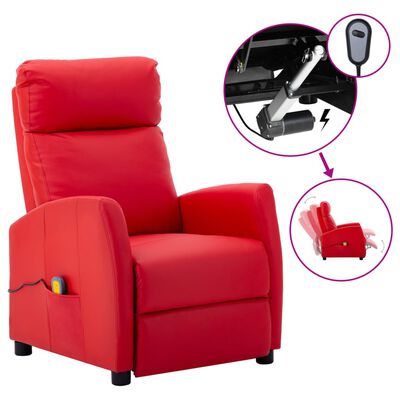 vidaXL Poltrona de massagens elétrica couro artificial vermelho
