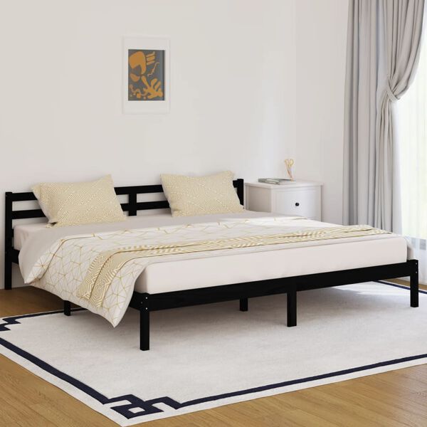 vidaXL Estrutura de cama 200x200 cm pinho maci&ccedil;o preto
