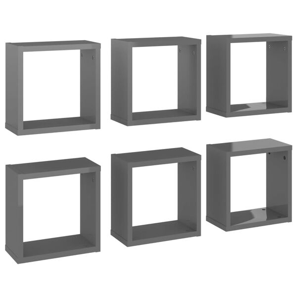vidaXL Prateleiras parede forma de cubo 6 pcs 30x15x30 cm cinza brilh.