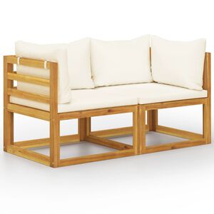 vidaXL Banco de jardim de 2 lugares c/ almofad&otilde;es branco nata