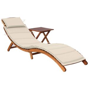 vidaXL Espregui&ccedil;adeira de jardim com mesa e almofad&atilde;o ac&aacute;cia maci&ccedil;a
