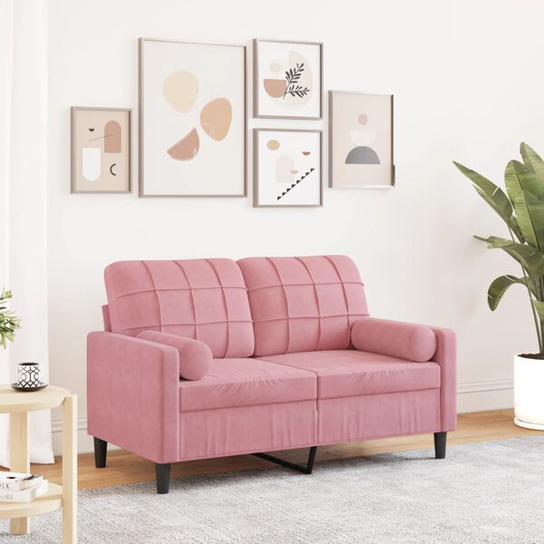 vidaXL Sofá 2 lug. c/ almofadas decorativas 120 cm veludo rosa