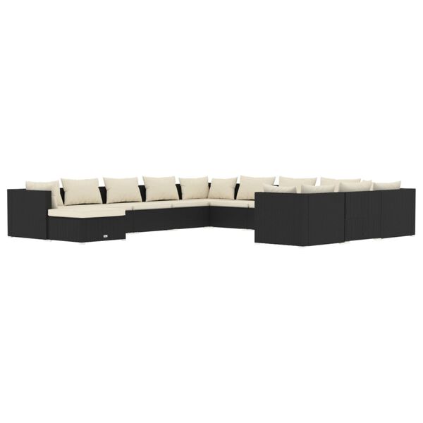 vidaXL 12 pcs conjunto lounge de jardim c/ almofad&otilde;es vime PE preto