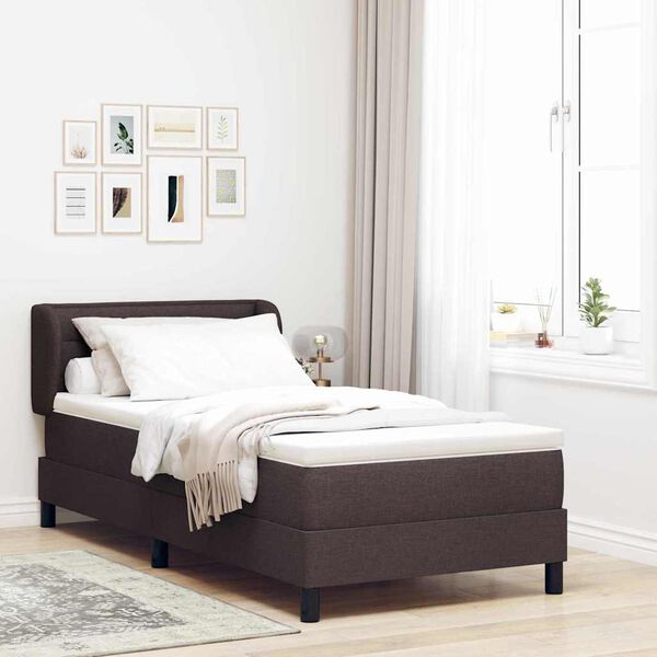 vidaXL Cama Box com colch&atilde;o Marrom Escuro 90 x 200 cm tecido
