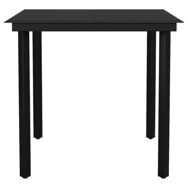 vidaXL Mesa de jantar para jardim 80x80x74 cm aço e vidro preto