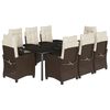 vidaXL 9 pcs conjunto jantar p/ jardim c/ almofad&otilde;es vime PE castanho