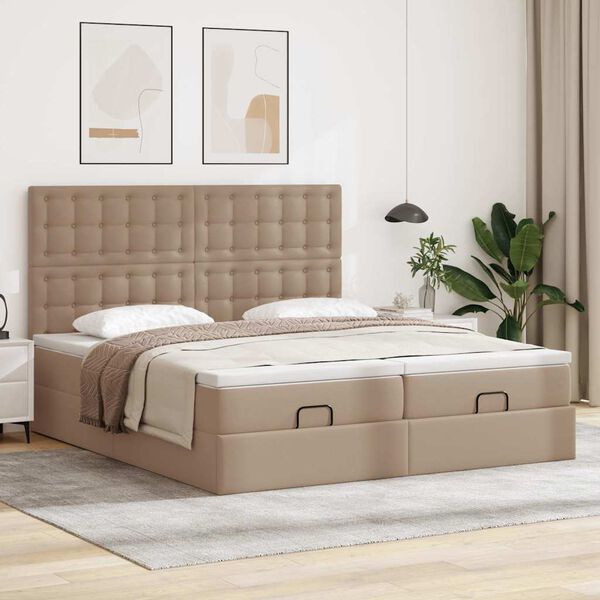 vidaXL Estrutura de cama otomana com colch&otilde;es cappuccino 160x200 cm