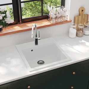 vidaXL Lava-lou&ccedil;a com 1 cuba granito branco