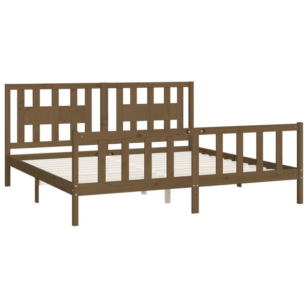 vidaXL Estrutura cama casal c/ cabeceira 180x200 cm pinho castanho-mel