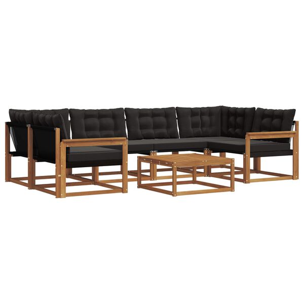 vidaXL Conjunto de Sof&aacute;s para Exterior 7 pcs Natural e Preto
