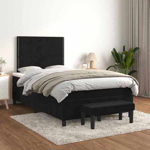 vidaXL Cama boxspring com colch&atilde;o 120x190 cm veludo preto