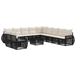 vidaXL Conjunto de Sof&aacute; de Jardim 12 pcs Preto e Branco Creme vime PE