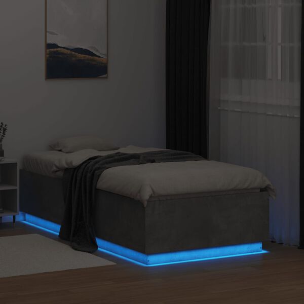 vidaXL Estrutura de cama c/ luzes LED derivados madeira cinza-cimento