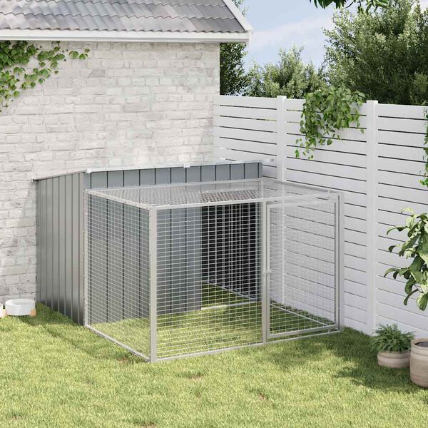 vidaXL Casota para c&atilde;es com corredor antracite 153x194x110 cm a&ccedil;o galvanizado