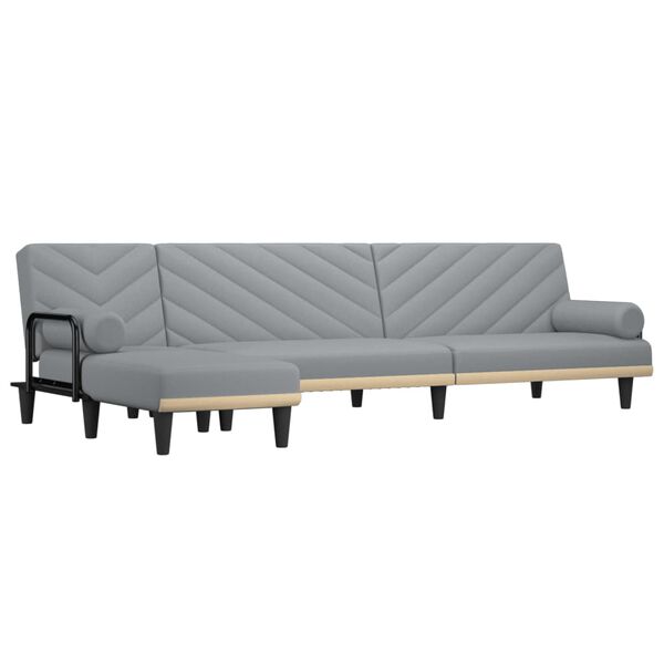 vidaXL Sof&aacute;-cama em forma de L 260x140x70 cm tecido cinzento-claro