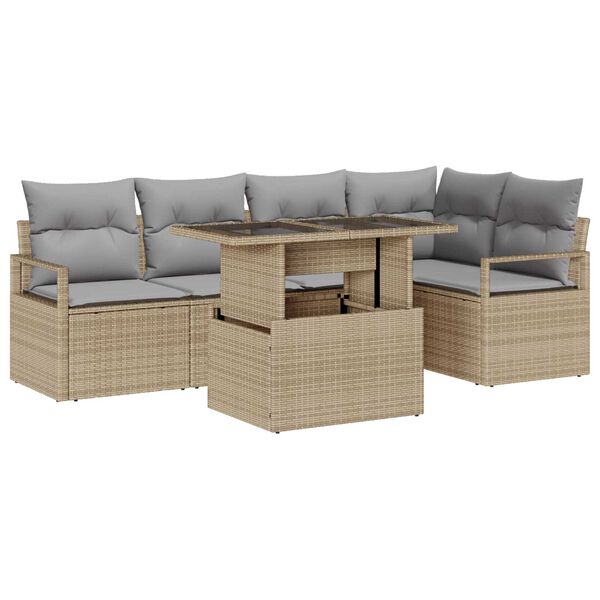 vidaXL Conjunto de Sof&aacute; de Jardim 6 pcs Bege Rattan Sint&eacute;tico