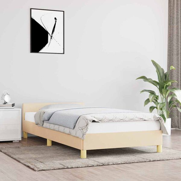 vidaXL Estrutura cama c/ cabeceira sem colch&atilde;o tecido 90x190 cm creme