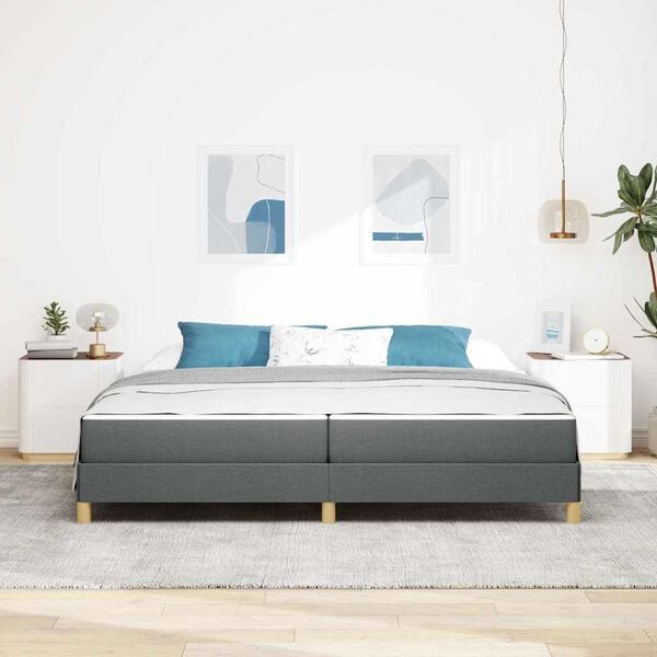 vidaXL Cama Box Cinza Escuro 200 x 200 cm tecido
