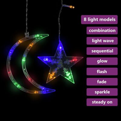 vidaXL Estrelas e luas de luz c/ controlo remoto 138 LEDs colorido