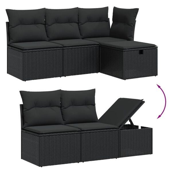 vidaXL 7 pcs conjunto de sof&aacute;s p/ jardim c/ almofad&otilde;es vime PE preto