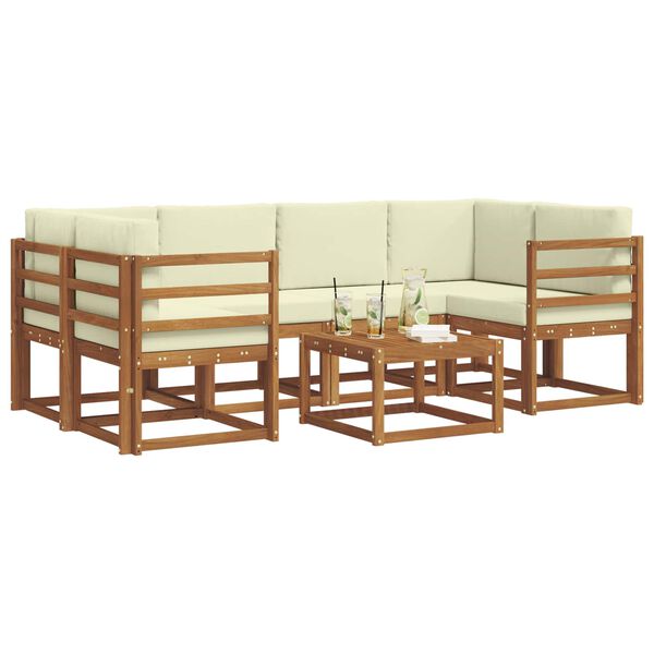 vidaXL Conjunto de Sof&aacute;s para Exterior 7 pcs Natural e Creme