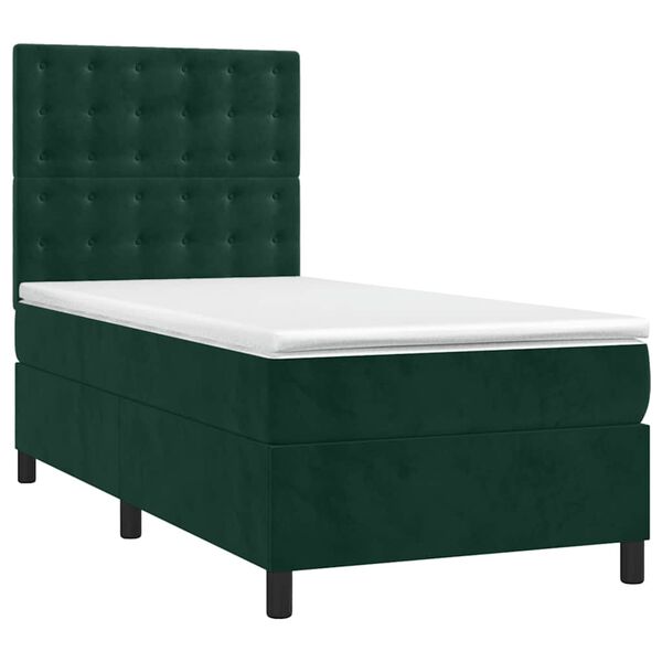 vidaXL Cama com molas/colch&atilde;o 90x200 cm veludo verde-escuro