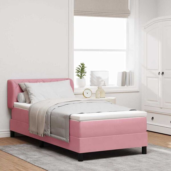 vidaXL Cama Box com colch&atilde;o com cabeceira Rosa 100 x 200 cm Veludo