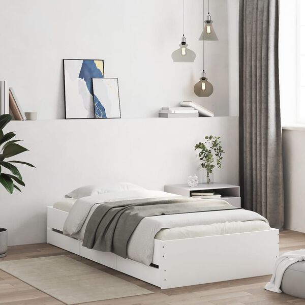 vidaXL Estrutura de cama c/ gavetas 90x200 cm derivados madeira branco