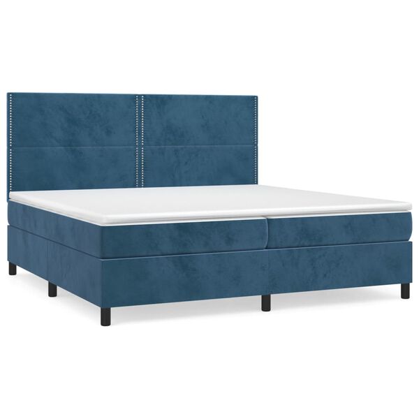 vidaXL Cama com molas/colch&atilde;o 200x200 cm veludo azul-escuro