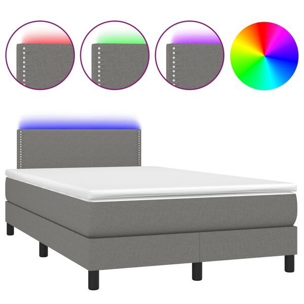 vidaXL Cama box spring c/ colch&atilde;o e LED 120x200 cm tecido cinza-escuro
