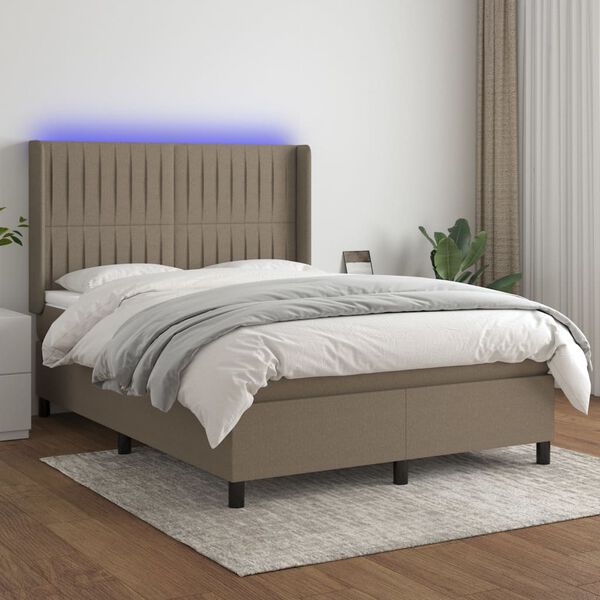 vidaXL Cama box spring colch&atilde;o/LED 140x200 cm tecido cinza-acastanhado
