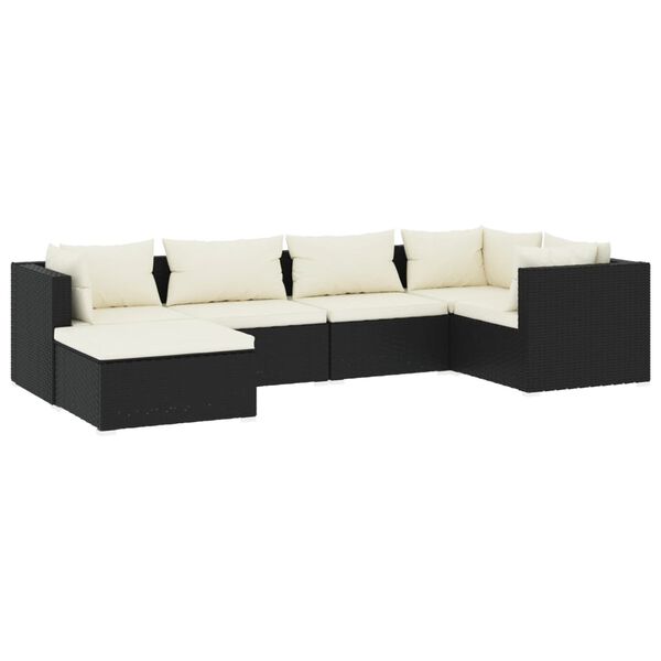 vidaXL 6 pcs conjunto lounge de jardim c/ almofad&otilde;es vime PE preto