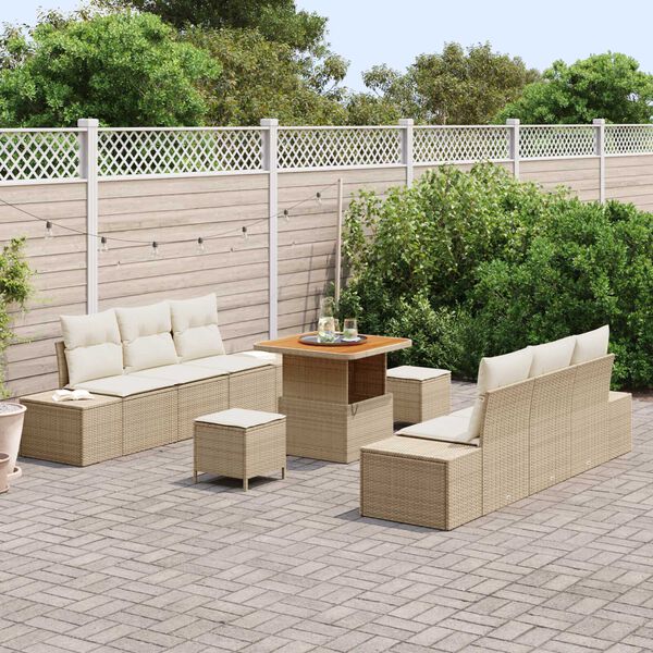 vidaXL Conjunto de Sof&aacute; de Jardim 9 pcs Bege Rattan Sint&eacute;tico