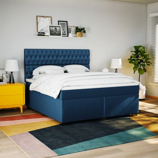 vidaXL Cama com molas/colch&atilde;o 180x200 cm tecido azul