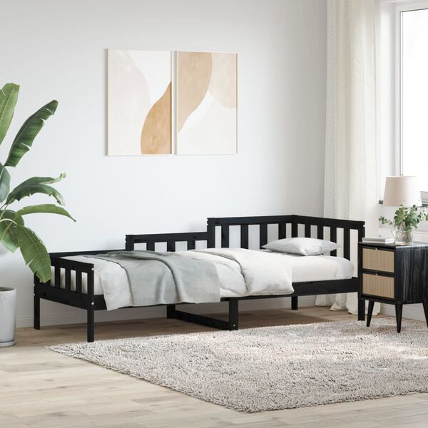 vidaXL Sof&aacute;-cama 90x190 cm madeira de pinho maci&ccedil;a preto