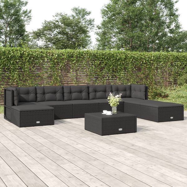 vidaXL 8 pcs conjunto lounge de jardim c/ almofadões vime PE preto