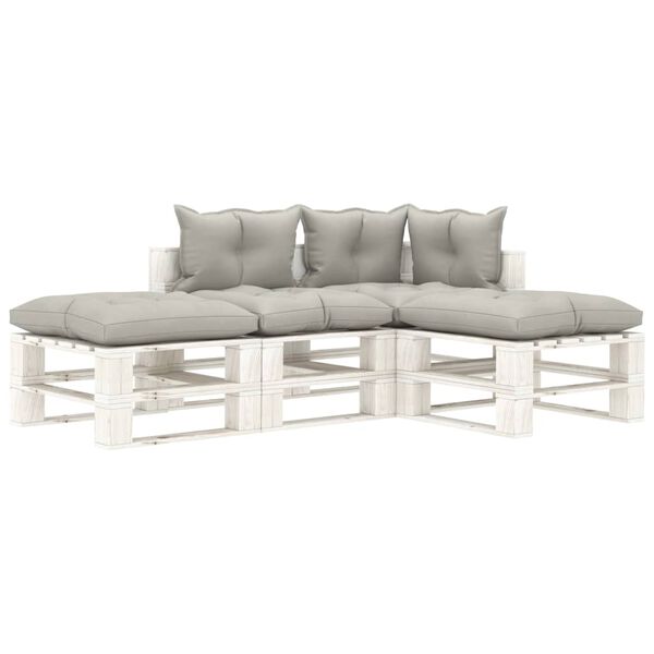 vidaXL 4 pcs conjunto lounge jardim paletes c/ almofad&otilde;es cinza-acast.