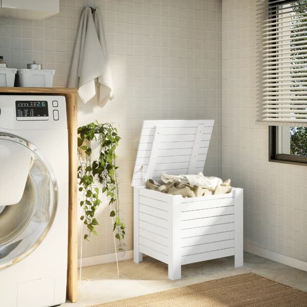 vidaXL Caixa de arruma&ccedil;&atilde;o c/ tampa RANA 60x49x54cm pinho maci&ccedil;o branco