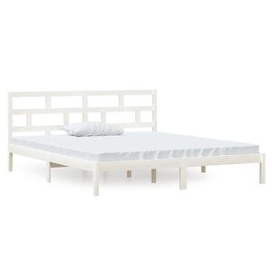vidaXL Estrutura de cama casal 135x190 cm madeira maci&ccedil;a branco