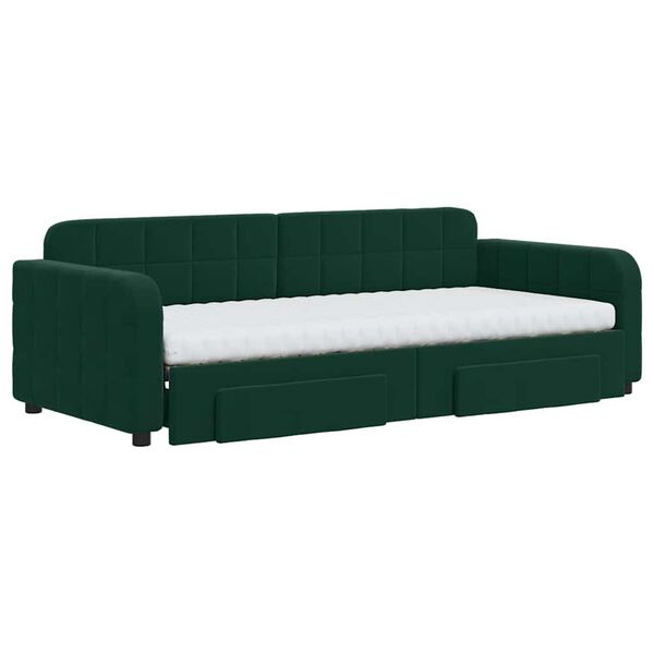 vidaXL Sofá-cama c/ gavetão e gavetas 90x200 cm veludo verde-escuro