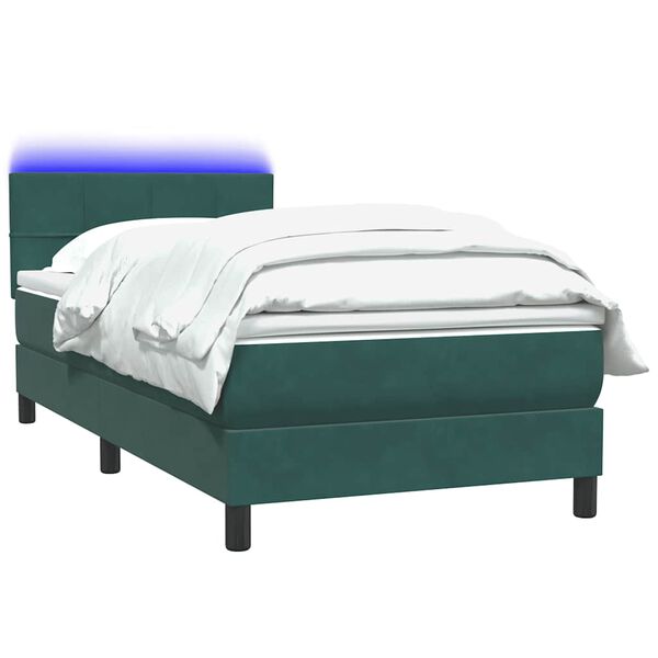 vidaXL Cama box spring c/ colch&atilde;o e LED verde-escuro 80x210 cm veludo