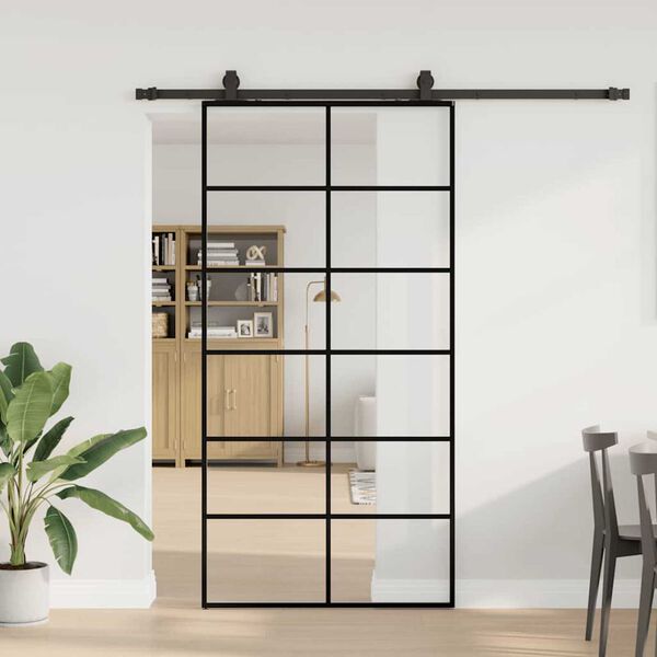 vidaXL Porta deslizante c/ conj ferragens 102x205cm vidro ESG preto