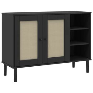vidaXL Aparador SENJA aspeto de vime 112x40x80 cm pinho maci&ccedil;o preto