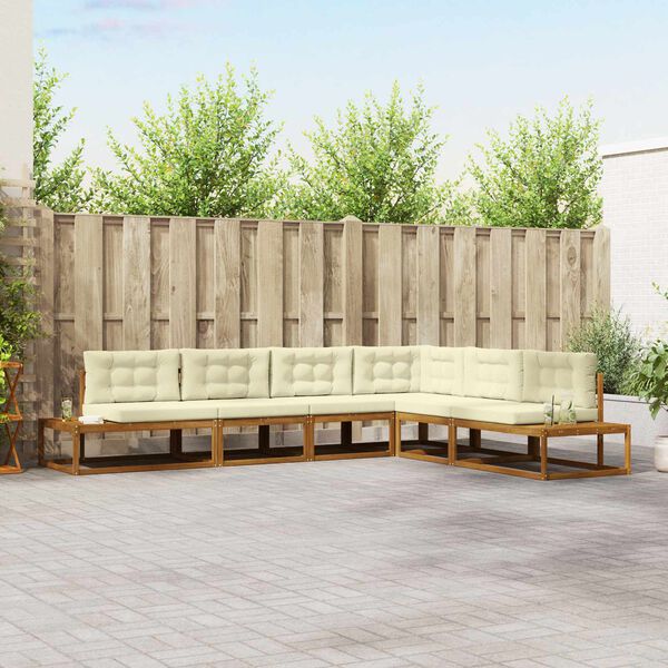 vidaXL Conjunto de Sof&aacute;s para Exterior 6 Pe&ccedil;a Natural e Creme