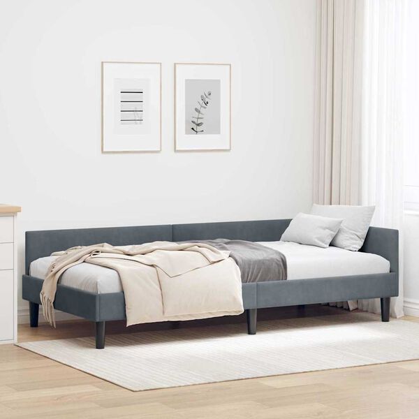 vidaXL Estrutura de Cama de Canto Cinza Escuro 90 cm x 190 cm Veludo